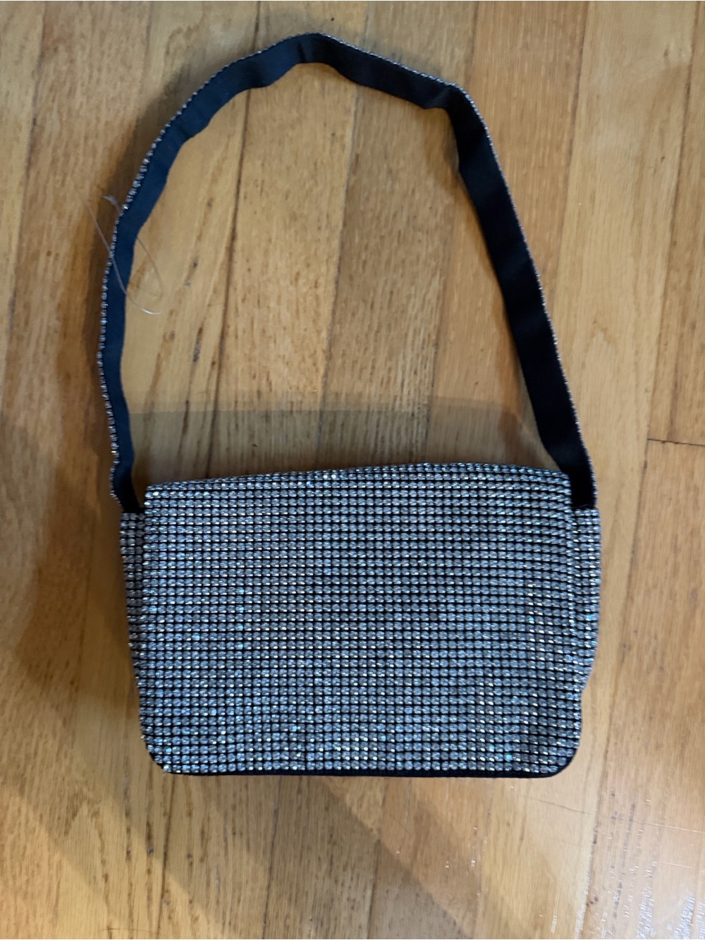 LOFT Black and Silver Rhinestone Shoulder Bag